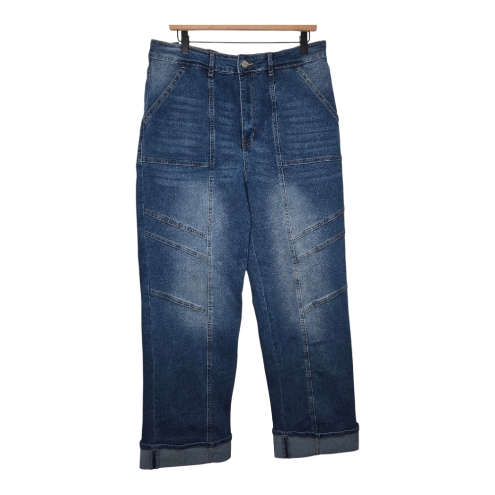 Our Republic For All Women High Rise Medium Wash Cuffed Barrel Denim Jeans 16